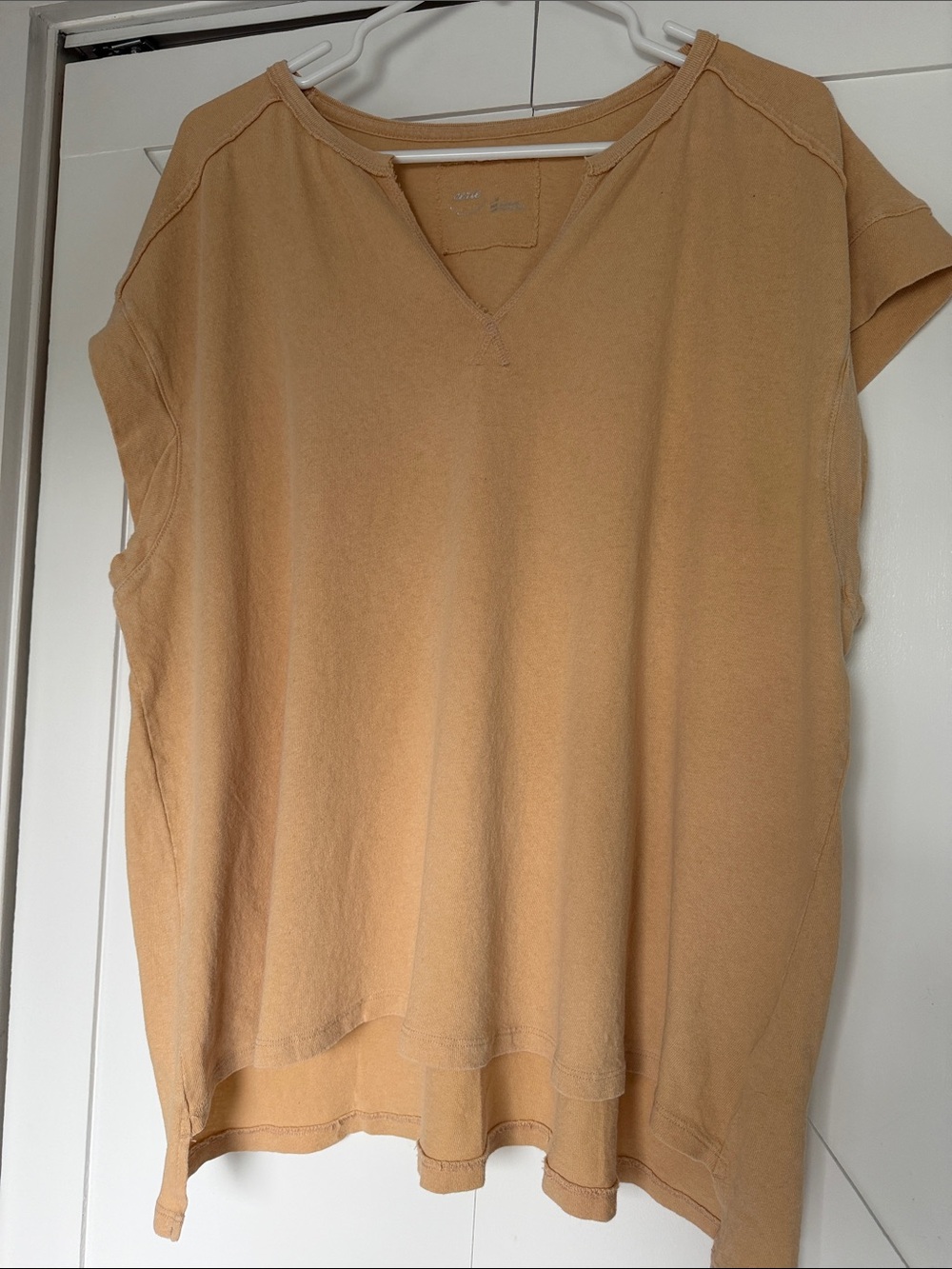 aerie Relaxed V-Neck Short Sleeve Tee in Camel